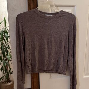 LNA Ribbed Long Sleeve Crop Top Women's Long Sleeve Top in Brownish Gray